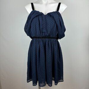 Aqua Brand Navy Sleeveless Off Shoulder Navy Swiss Dot Dress Size Large